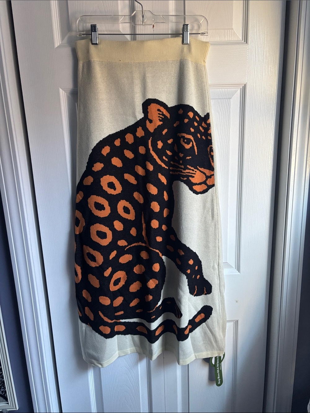 Cream Knit Skirt with Black & Orange Leopard
